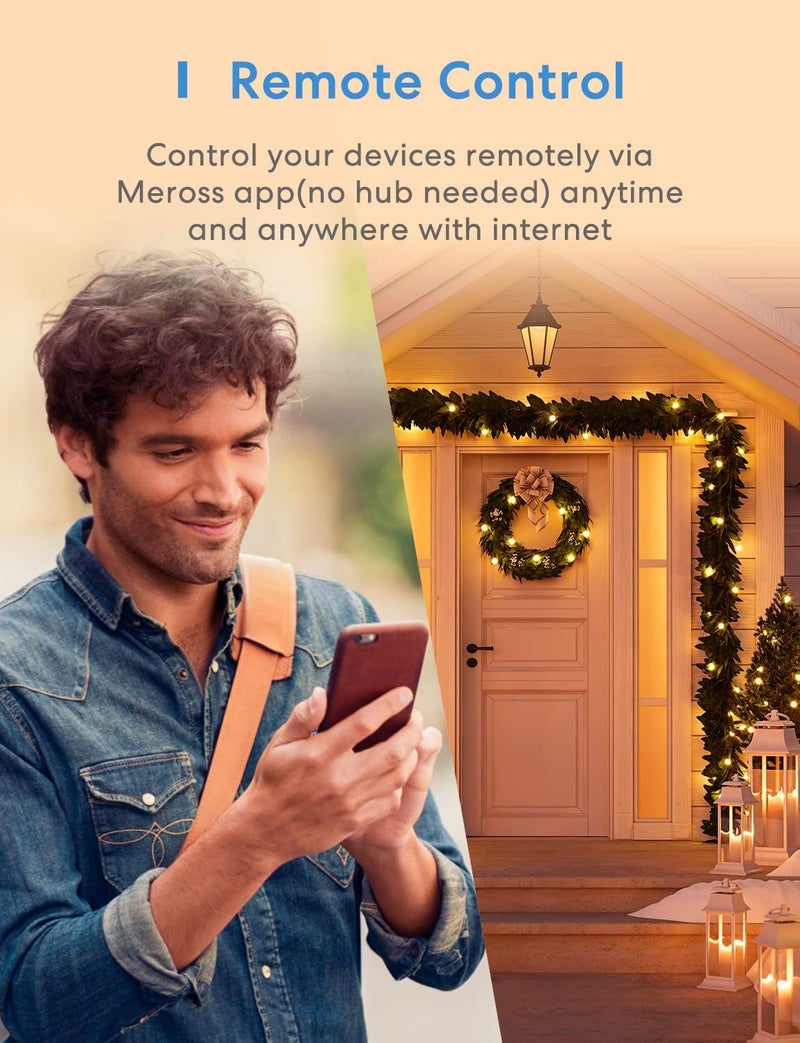 meross قابس ذكي خارجي متوافق مع Apple HomeKit و Siri و Alexa و Google Assistant و SmartThings، مخرج خارجي مقاوم للماء، تحكم عن بُعد وصوتي، مؤقت، معتمد من FCC و ETL - Image 3